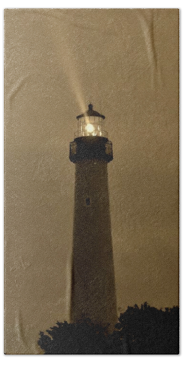 Ocean Hand Towel featuring the photograph Lighthouse in the Storm by Ed Sweeney