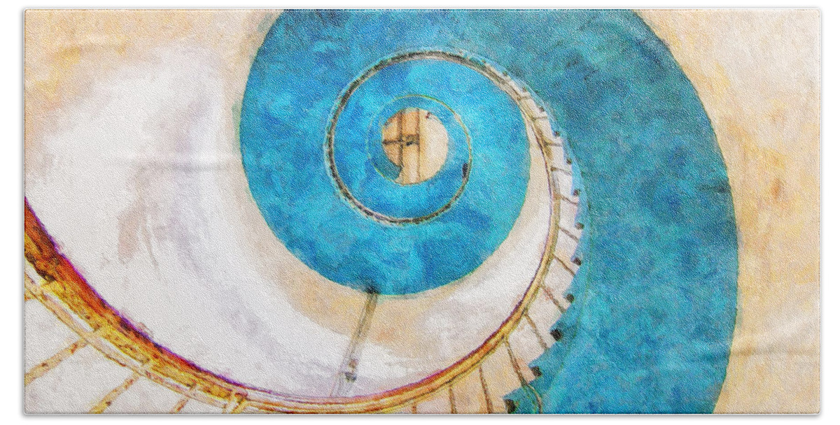 Lighthouse Bath Sheet featuring the painting Lighthouse Staircase by Sandy MacGowan