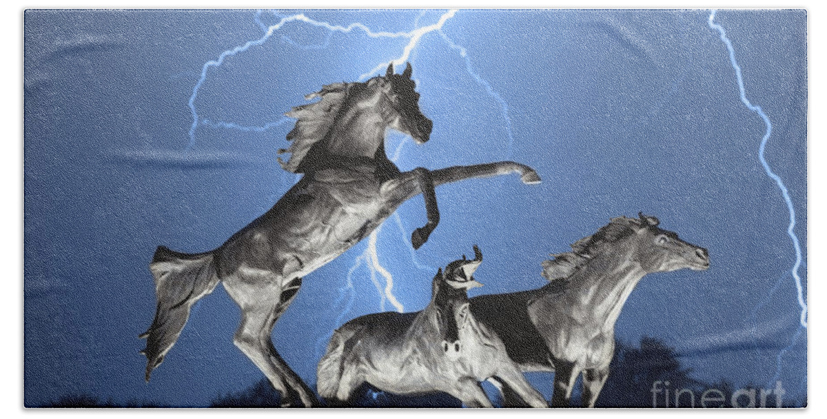  Hand Towel featuring the photograph Lightning At Horse World BW Color Print by James BO Insogna