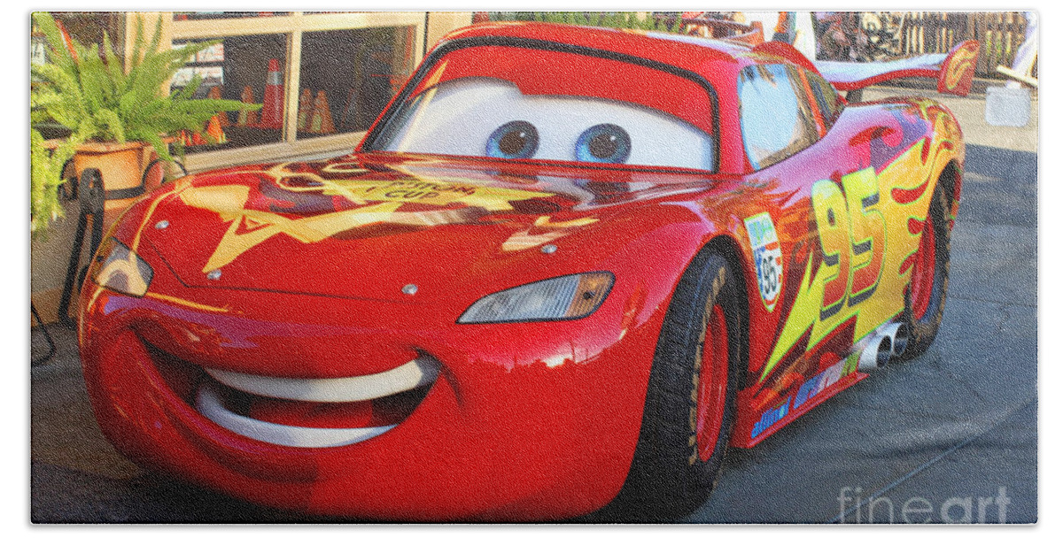 Lightning Mcqueen Bath Towel featuring the photograph Lightning McQueen by Tommy Anderson