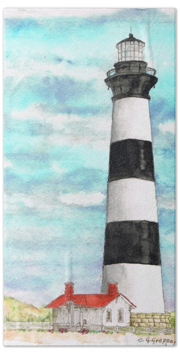 Lighthose Bodie Island Hand Towel featuring the painting Ligthhouse Bodie Island, North Carolina by Carlos G Groppa