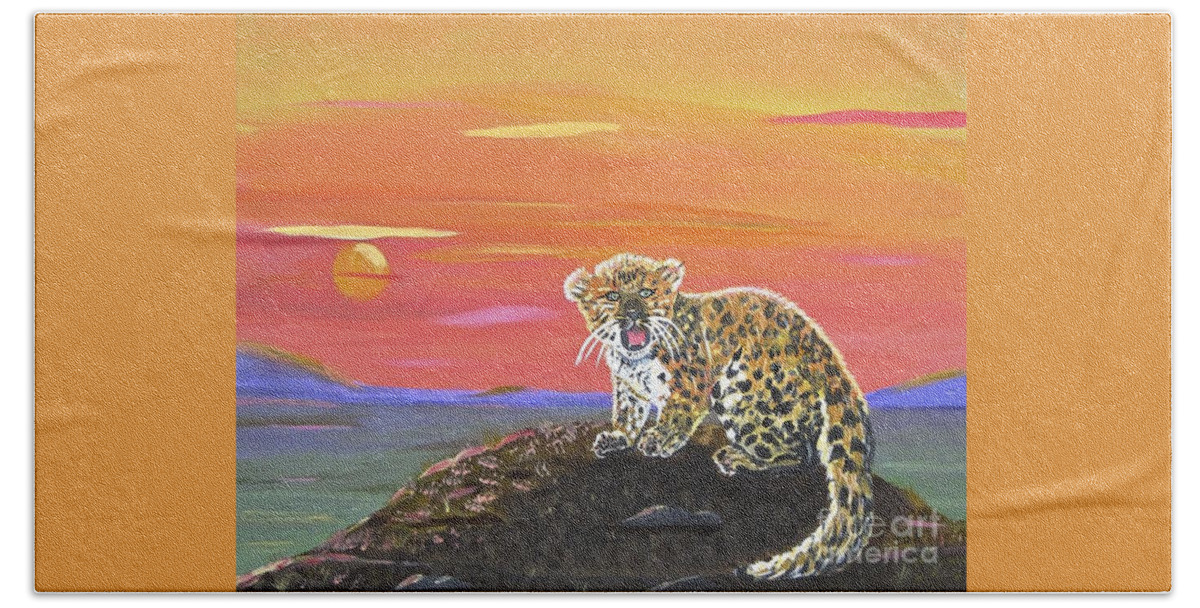 Lil' Leopard Hand Towel featuring the painting Lil' Leopard by Phyllis Kaltenbach