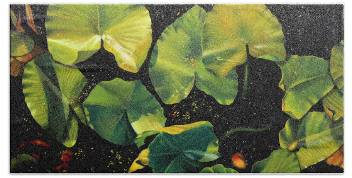 Lily Pad Bath Towel featuring the painting Lily Pad 19 by Thu Nguyen