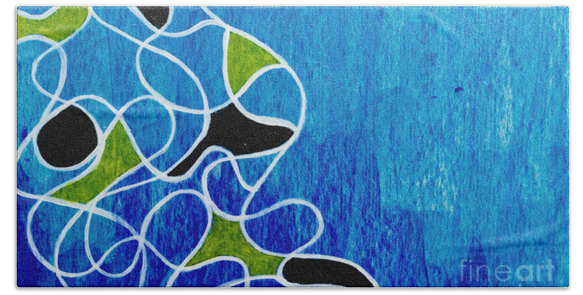Blue Bath Towel featuring the painting Linework blue by Stefanie Forck