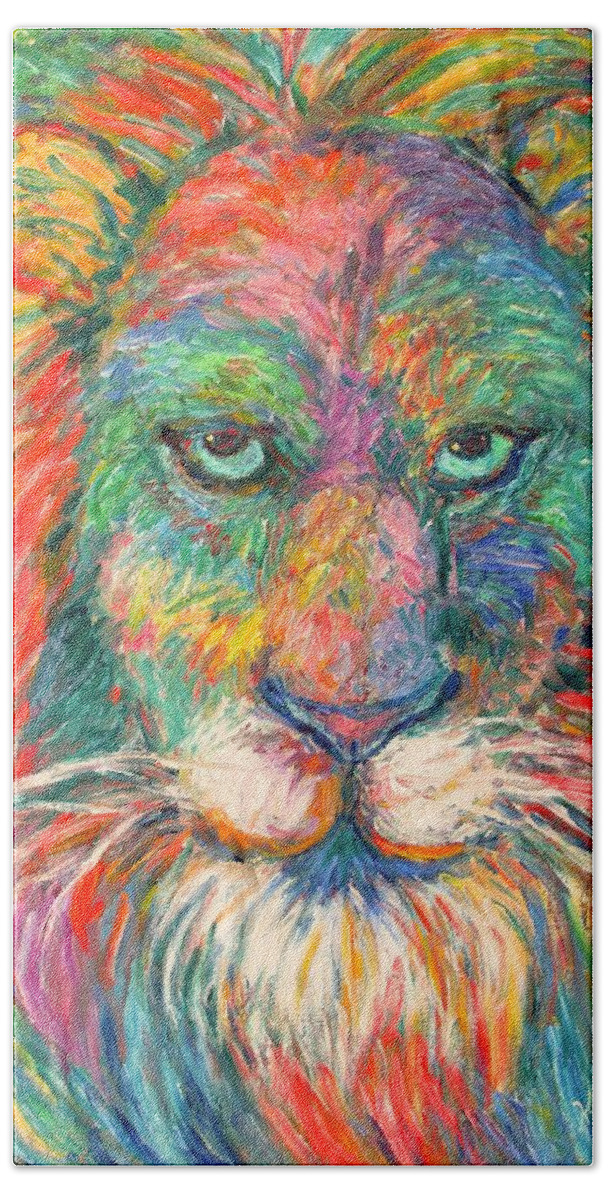 Abstract Lion Bath Towel featuring the painting Lion Explosion by Kendall Kessler