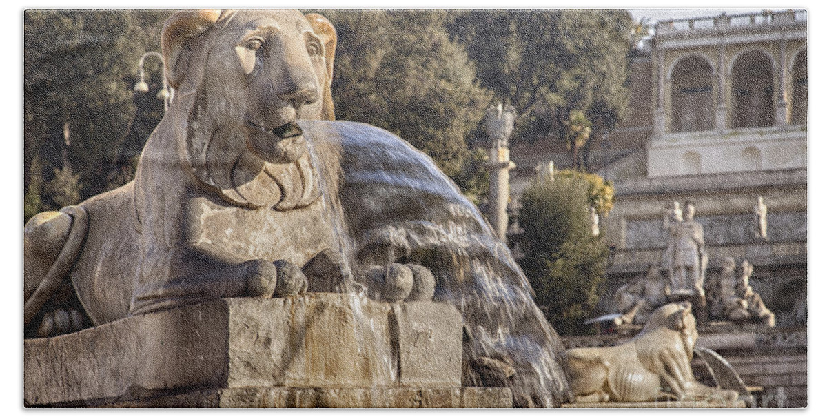 Piazza Hand Towel featuring the photograph Lion fountain in Rome Italy by Sophie McAulay