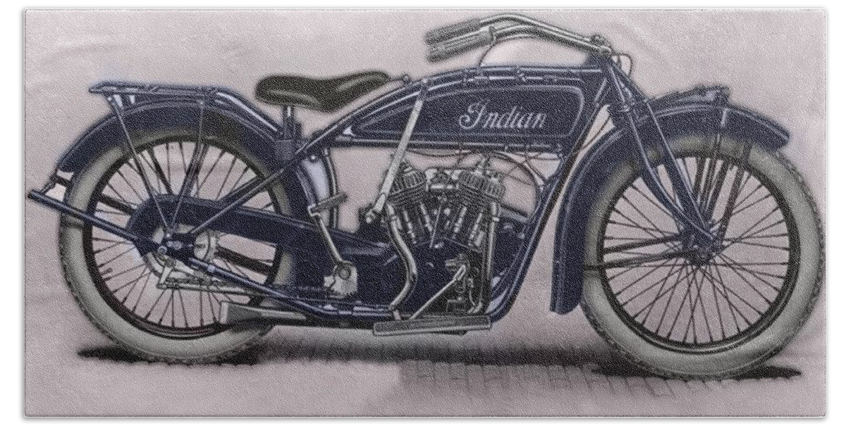 Motorcycle Bath Towel featuring the digital art Little Blue Indian 2 by John Madison