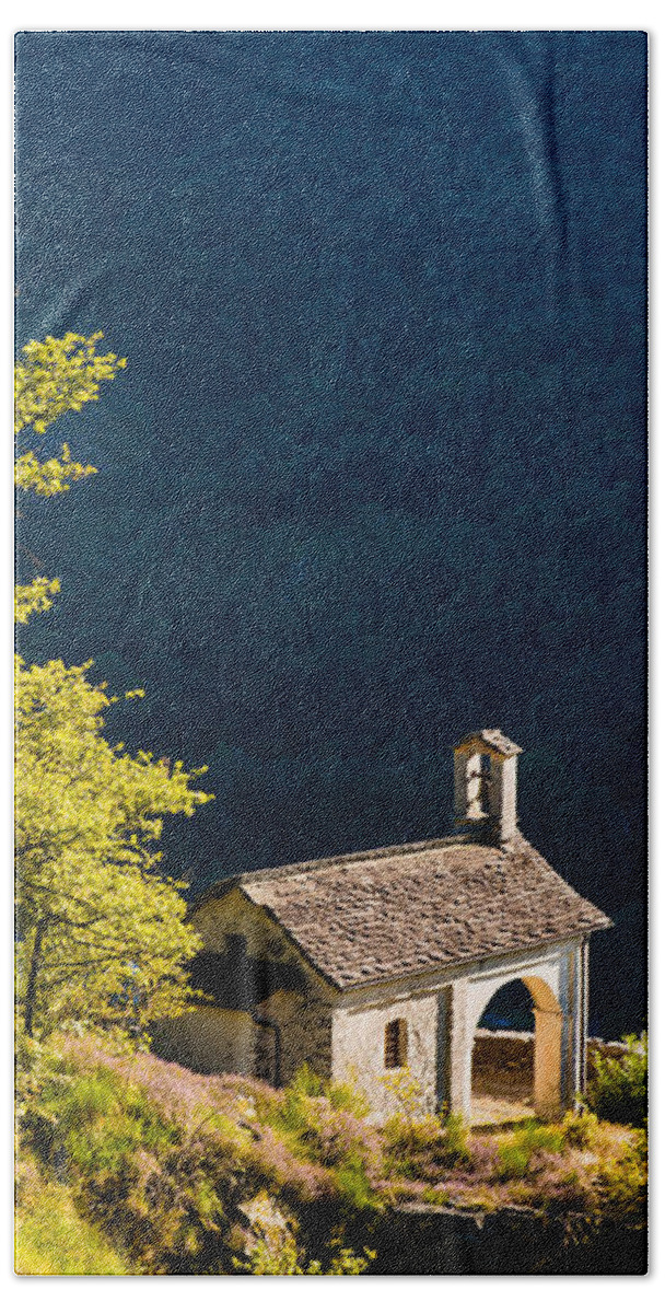Chapel Hand Towel featuring the photograph Little Chapel in Ticino with beautiful green trees by Matthias Hauser