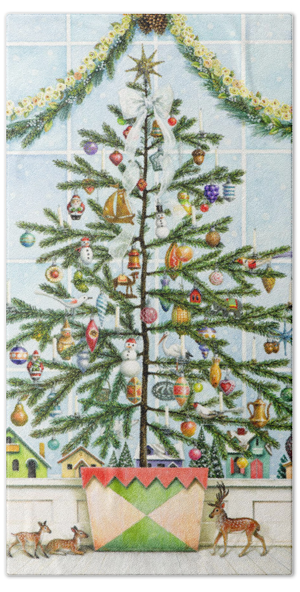 Christmas Tree Bath Towel featuring the painting Little Christmas Tree by Lynn Bywaters