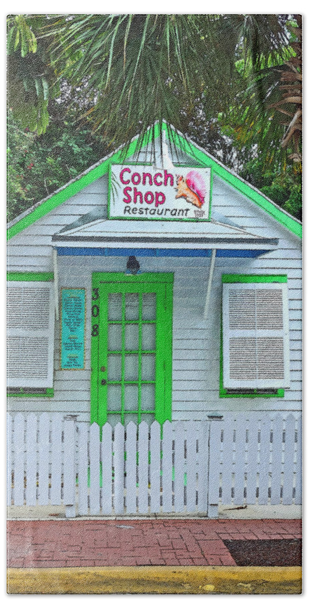 Key West Conch Shop Bath Towel featuring the photograph Little Conch Shop Key West by Rebecca Korpita