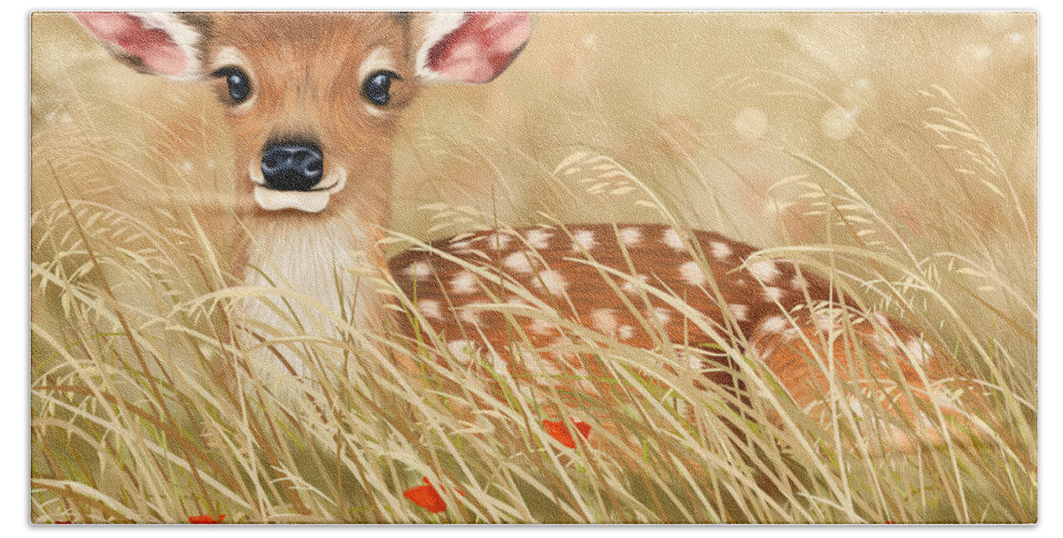 Ipad Bath Towel featuring the painting Little fawn by Veronica Minozzi