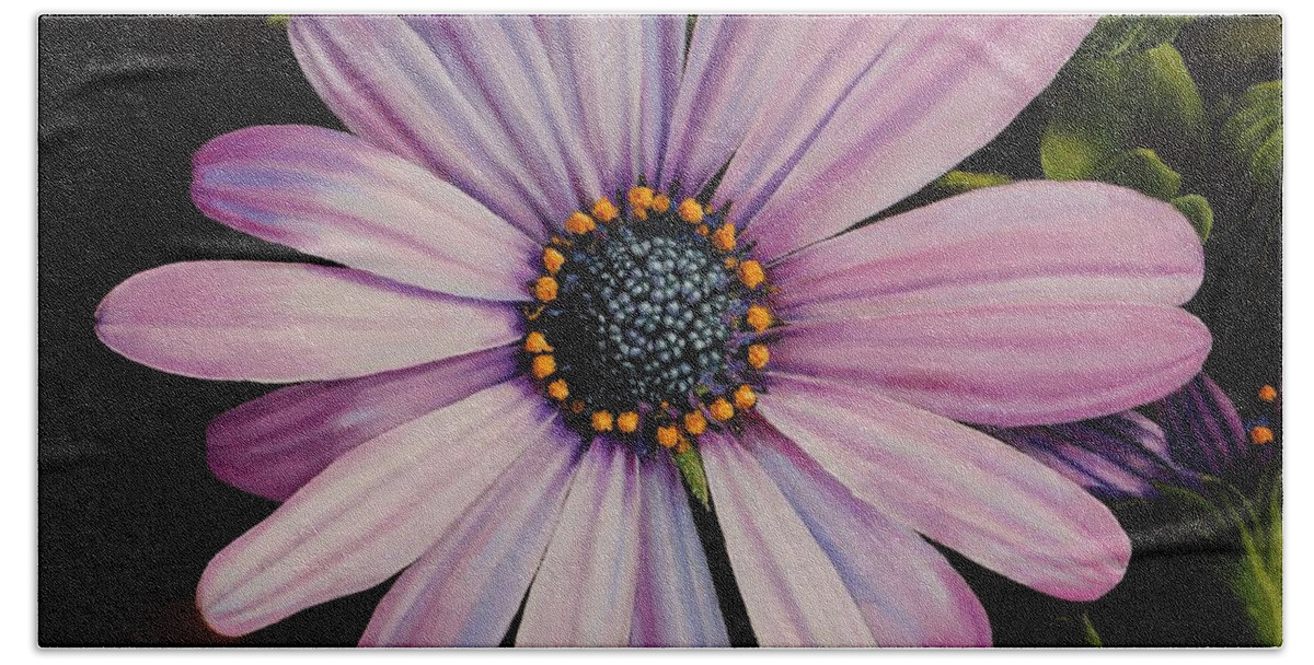 African Daisy Bath Towel featuring the painting Little Showoff by Glenn Beasley