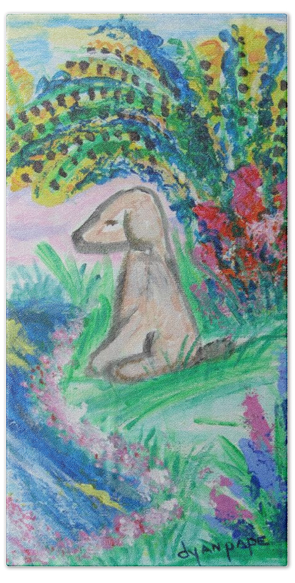 Yellow Lab Bath Towel featuring the painting Little Sweet Pea by Diane Pape