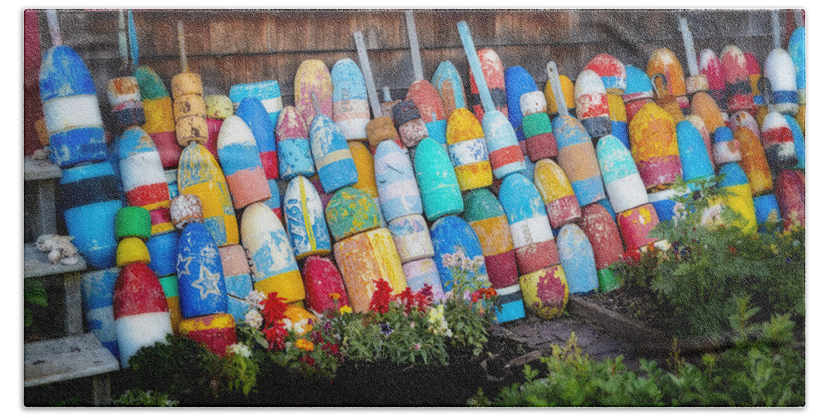 Bouy Bath Towel featuring the photograph Lobster Fishing Buoys by Susan Candelario