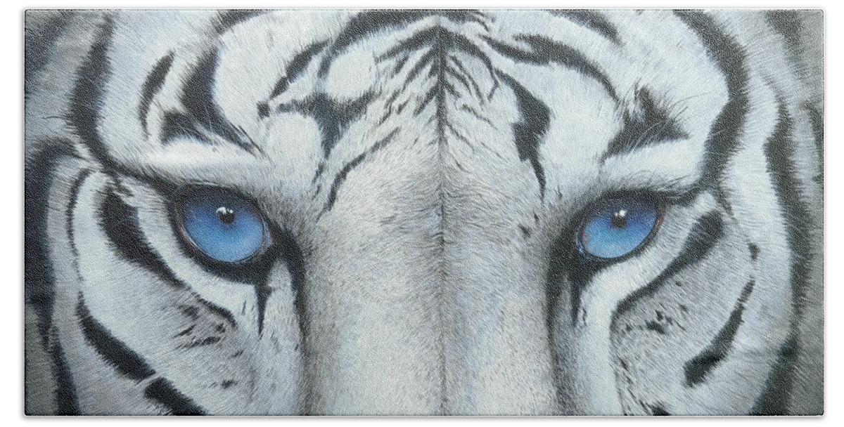 White Tiger Bath Towel featuring the painting Locked In by Mike Brown