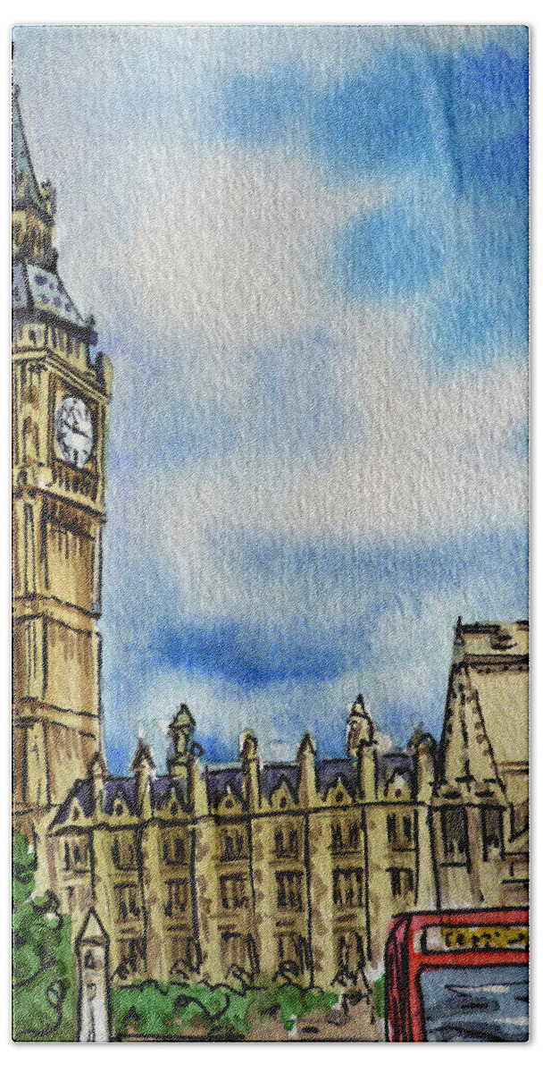 Big Ben Hand Towel featuring the painting London England Big Ben by Irina Sztukowski