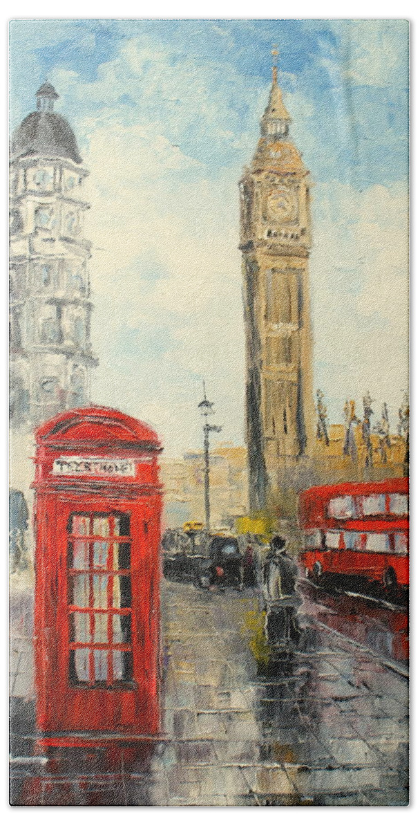 London Hand Towel featuring the painting London by Luke Karcz
