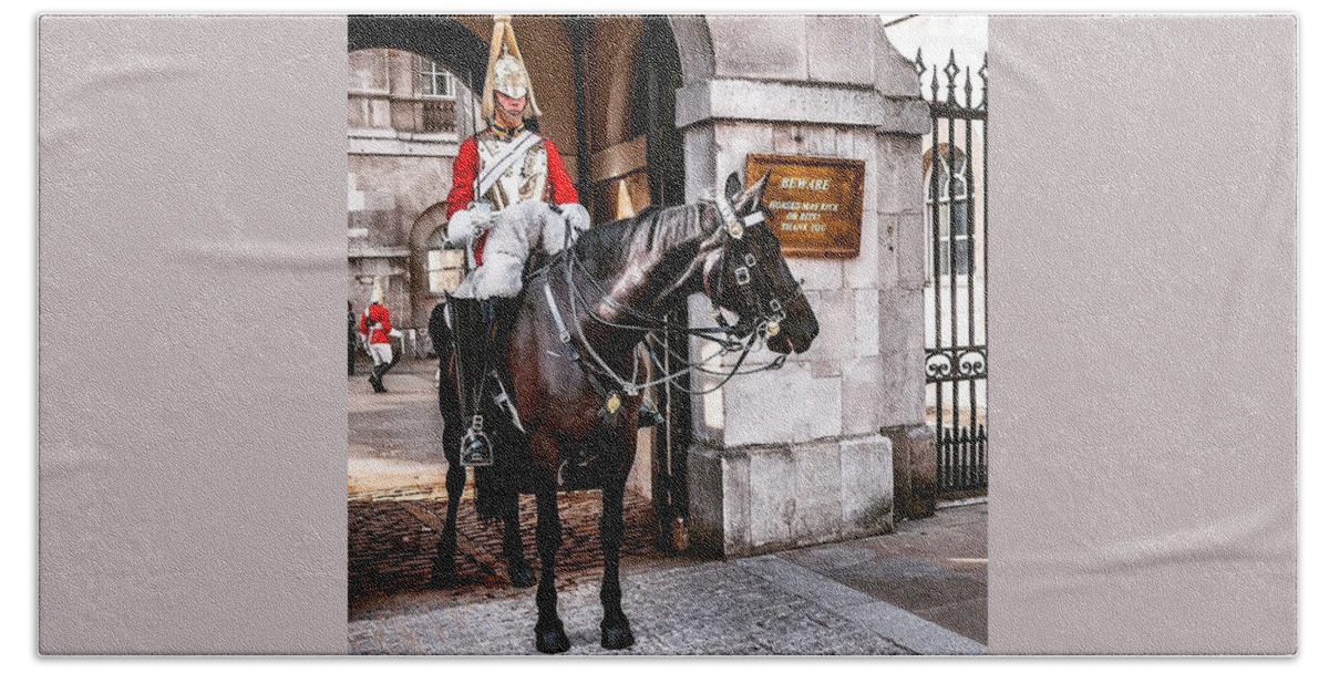 Horse Bath Towel featuring the photograph London, Palace Guard by Aleck Cartwright