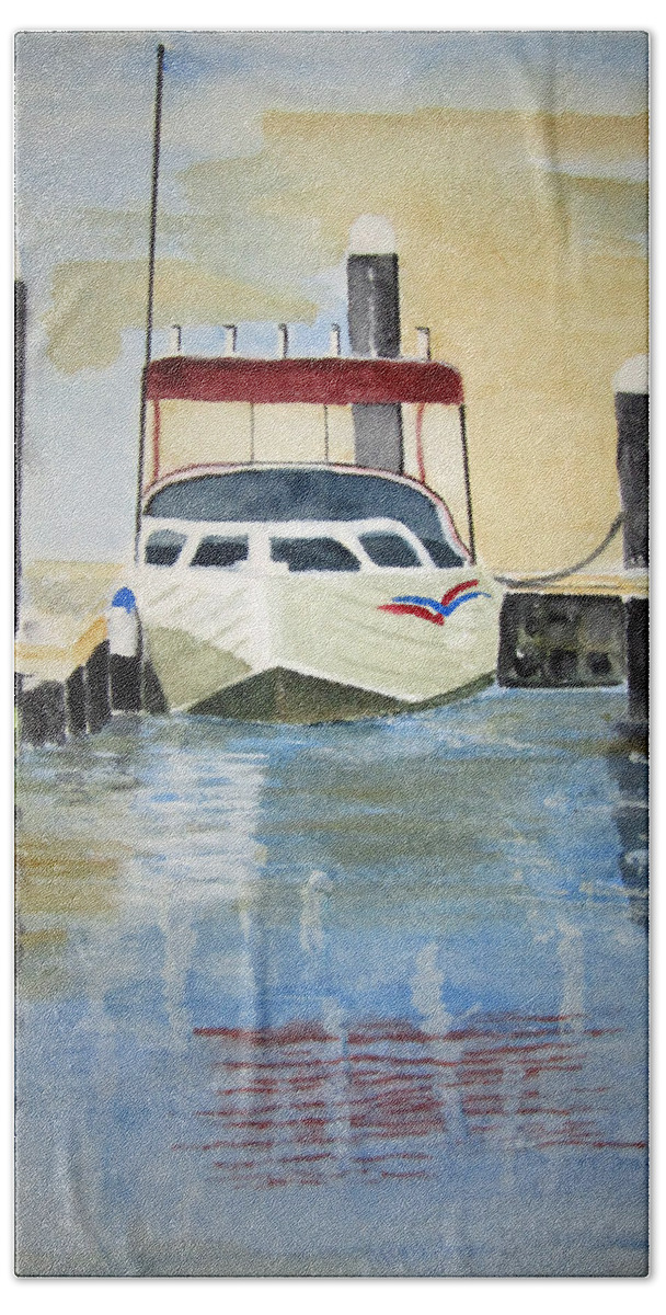 Boat Hand Towel featuring the painting Lone Boat by Elvira Ingram