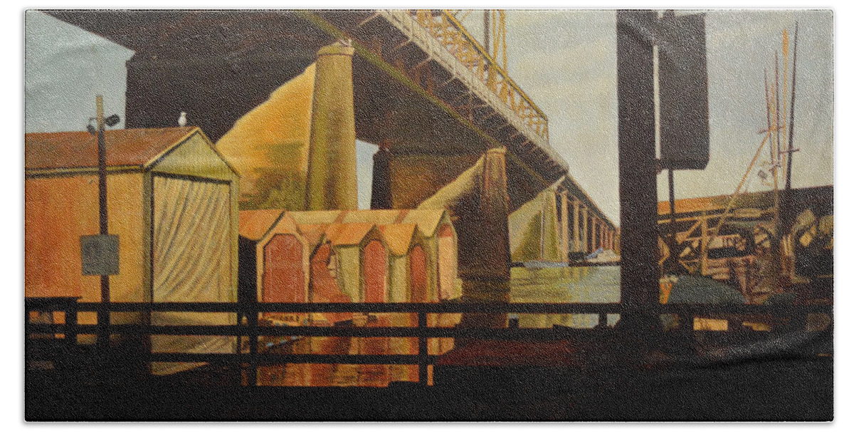 Bridge Bath Towel featuring the painting Lone Seagull by Thu Nguyen