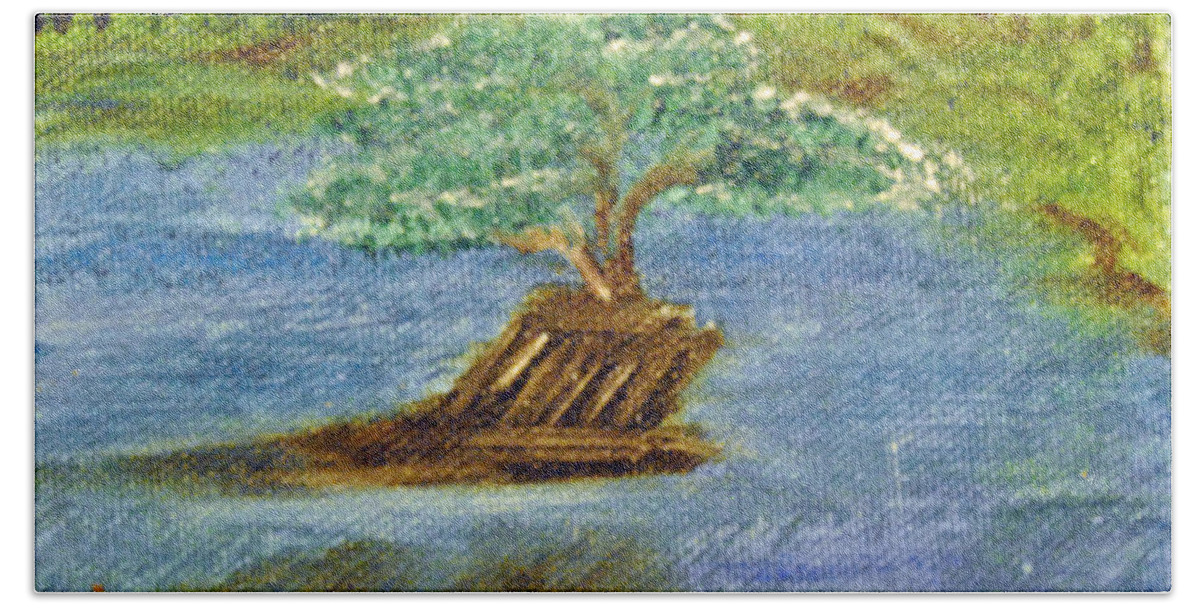 Tree Hand Towel featuring the painting Lonely Tree by Suzanne Surber