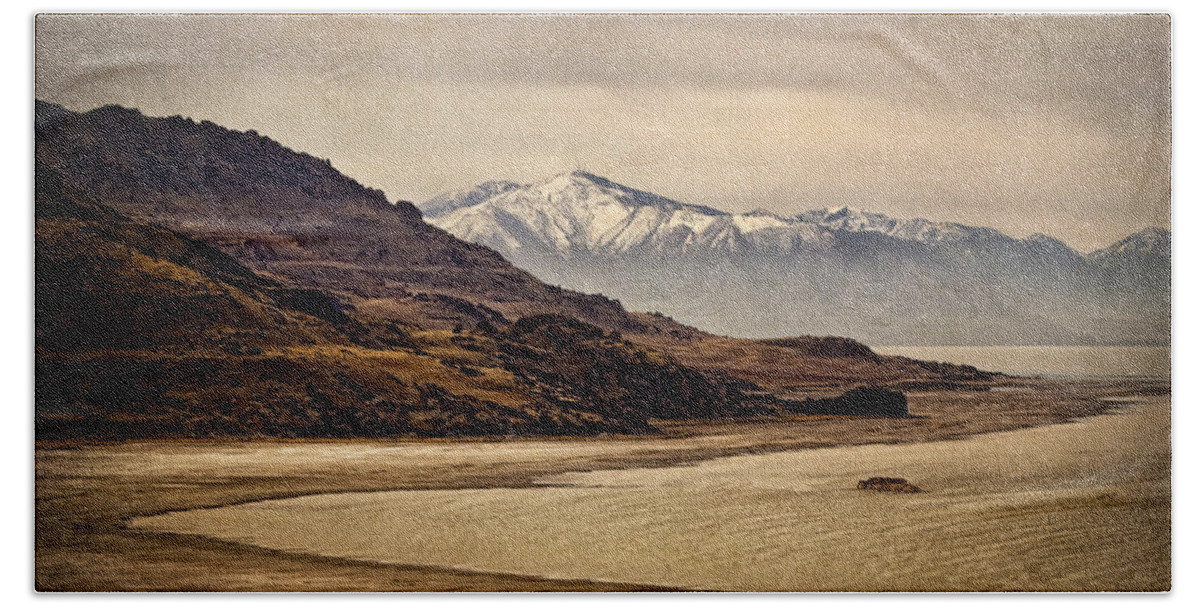 Antelope Island Bath Towel featuring the photograph Lonesome Land by Priscilla Burgers