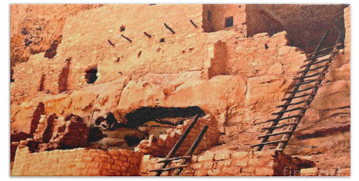 Mesa Verde Hand Towel featuring the photograph Long House Ladders by Adam Jewell