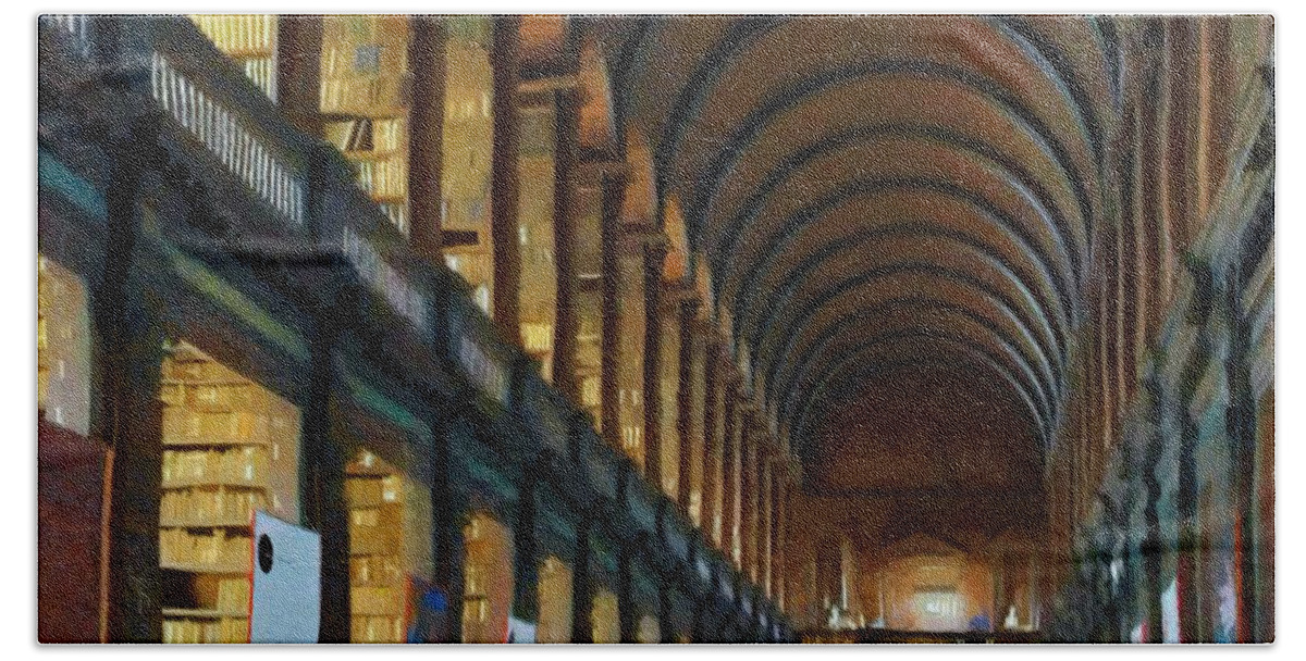Dublin Hand Towel featuring the painting Long Room by Jeffrey Kolker