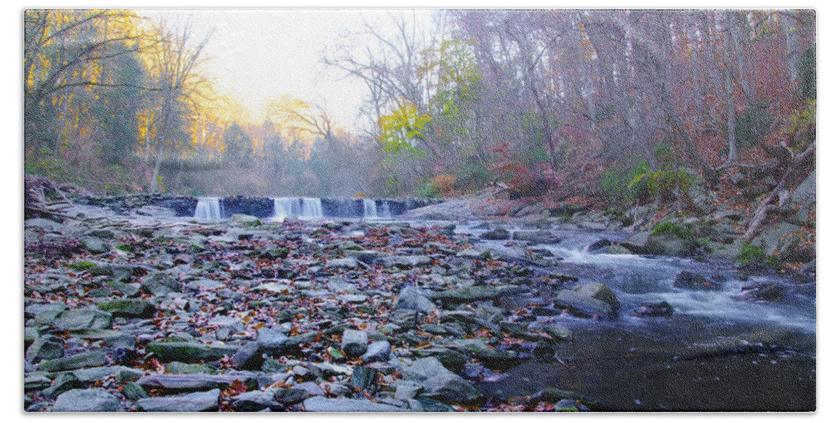Long Hand Towel featuring the photograph Long View of the Wissahickon Waterfall by Bill Cannon