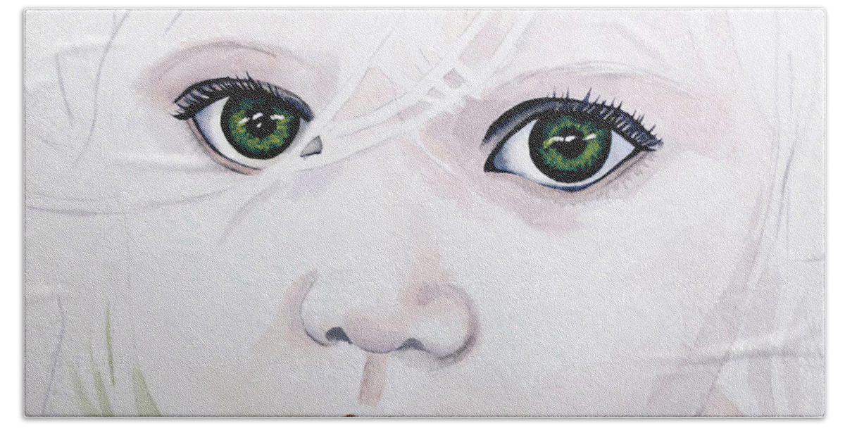 Green Eyes Bath Towel featuring the painting Longing Eyes by Michal Madison