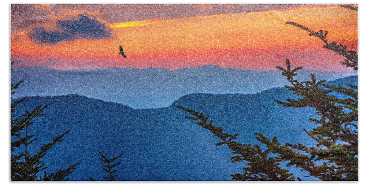 Sunset Bath Towel featuring the painting Look to the Sunset from the Top of Mount Mitchell by John Haldane