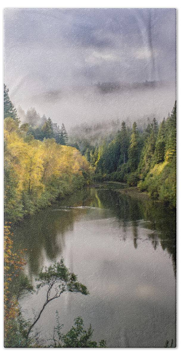 Eel River Hand Towel featuring the photograph Looking up the Eel River by Greg Nyquist