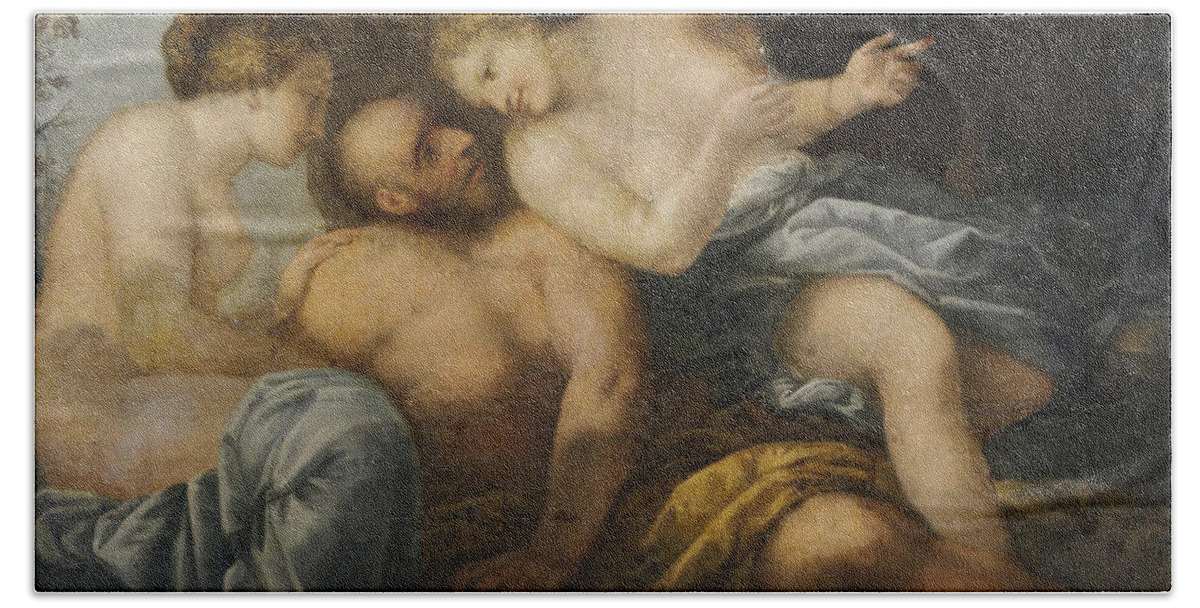 Pietro Liberi Bath Towel featuring the painting Lot and his Daughters by Pietro Liberi
