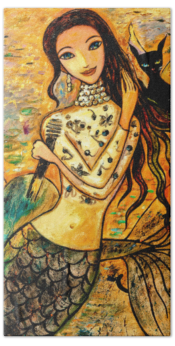 Mermaid Art Hand Towel featuring the painting Lotus Pool by Shijun Munns