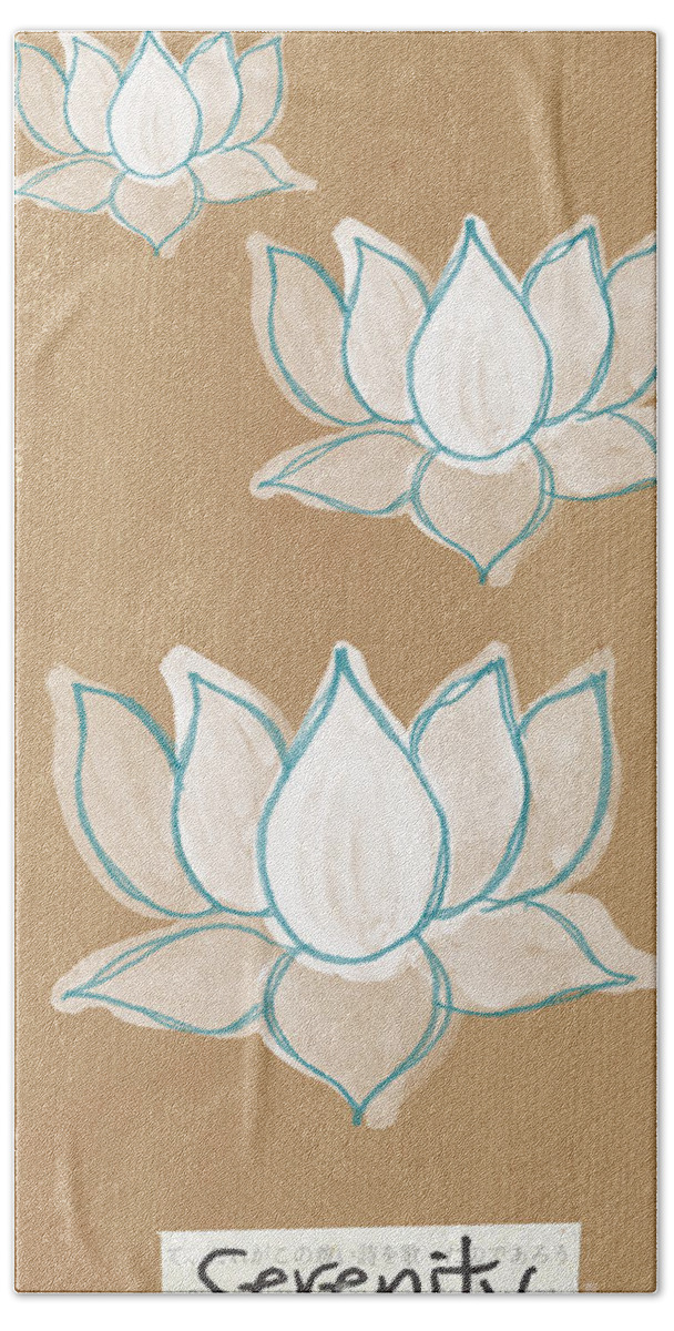 Serenity Hand Towel featuring the painting Lotus Serenity by Linda Woods