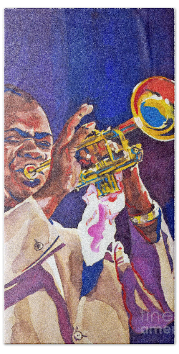 Jazz Legends Hand Towel featuring the painting Louis Satchmo Armstrong by David Lloyd Glover