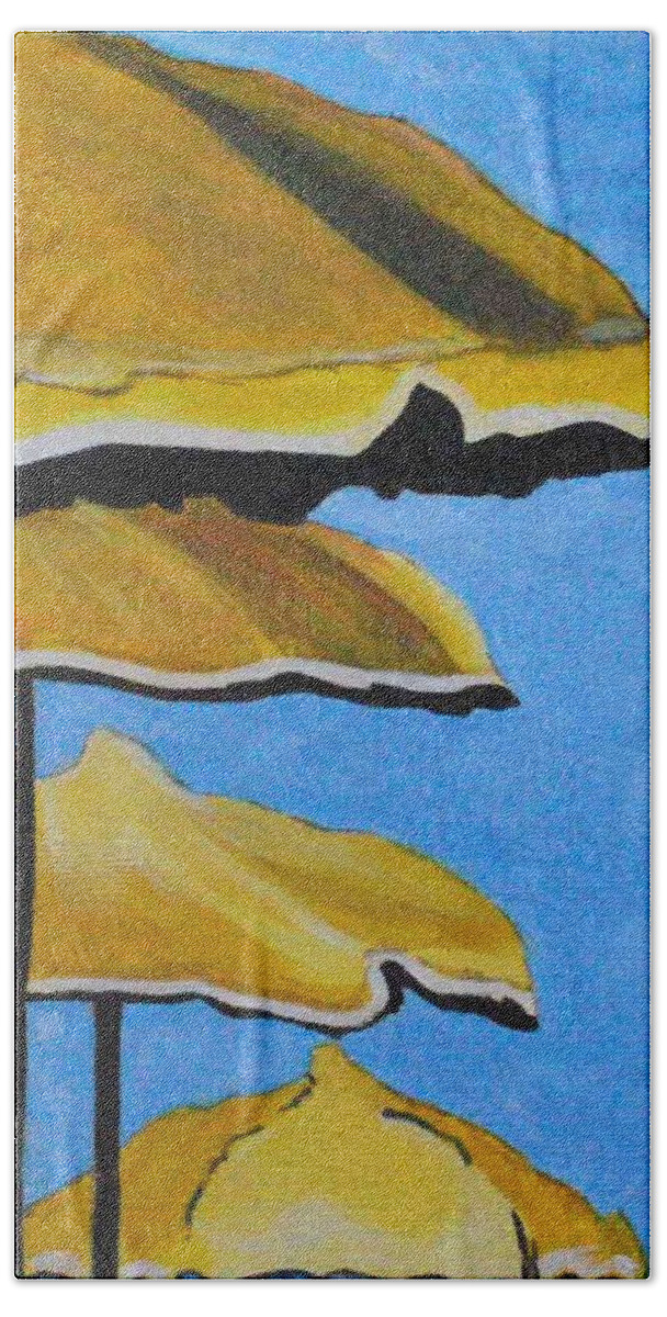  Bath Towel featuring the painting Lounging under the umbrellas on a bright sunny day by Sonali Kukreja