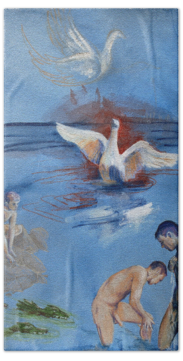Male Figure Bath Towel featuring the painting Love and Danger by Rene Capone