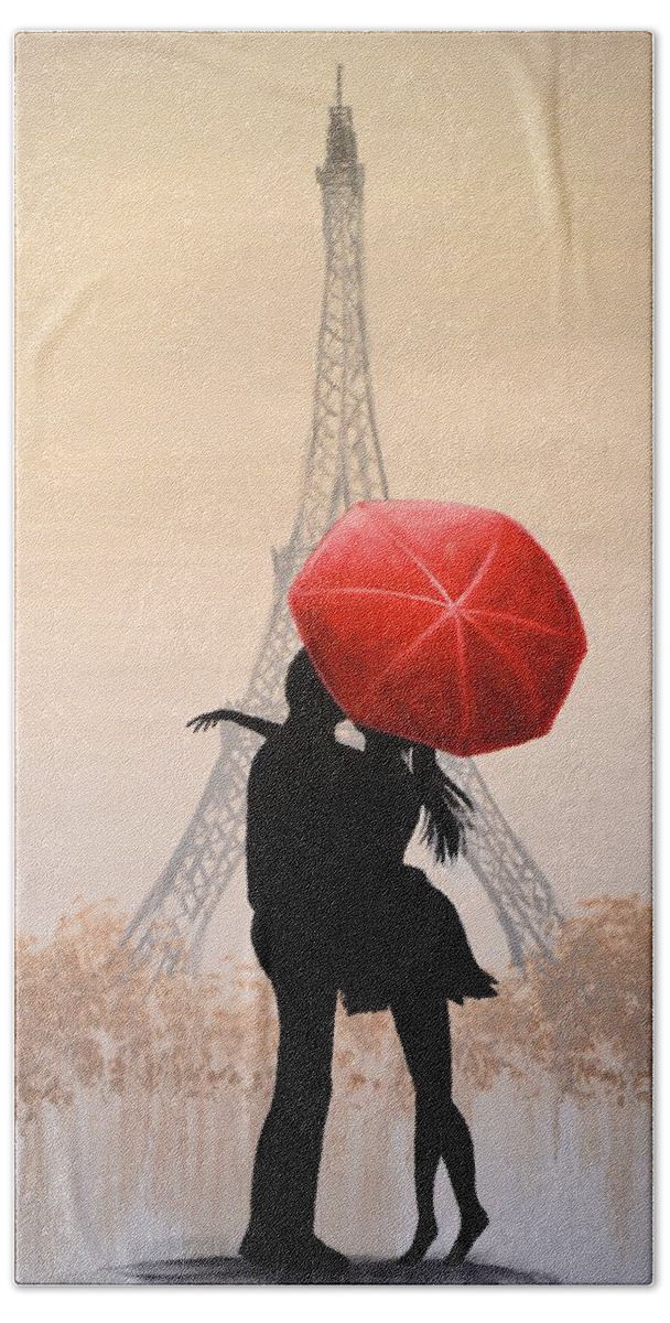 Love Print Bath Towel featuring the painting Love In Paris by Amy Giacomelli