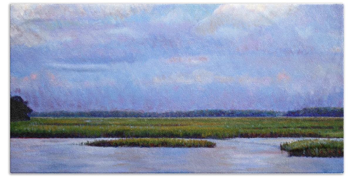 Low Country Bath Towel featuring the painting Low Country High by Candace Lovely