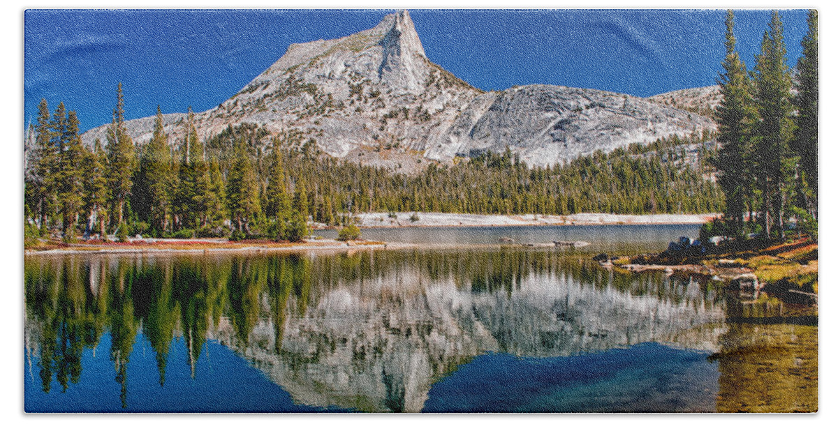 Backcounty Blue eastern Sierra Lake Mountains Reflection sierra Nevada Sky Water Yosemite national Park California Scenic Landscape Nature Trees Rock Granite Hand Towel featuring the photograph Lower Cathedral Lake by Cat Connor