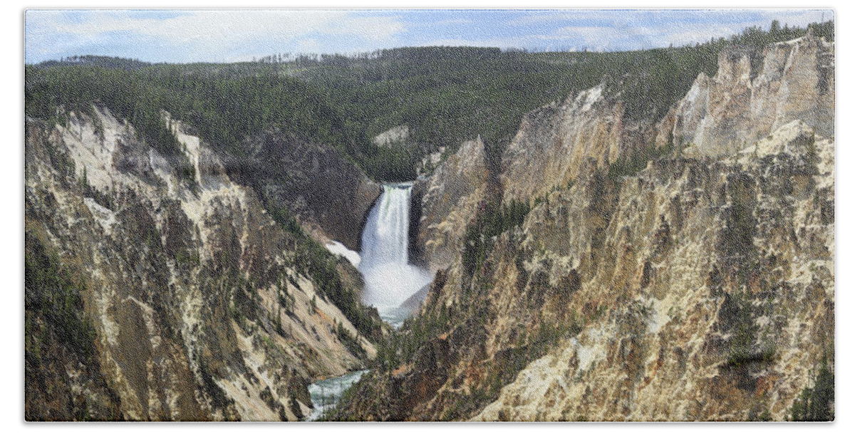 Yellowstone Hand Towel featuring the photograph Lower Falls of the Yellowstone by Margie Wildblood