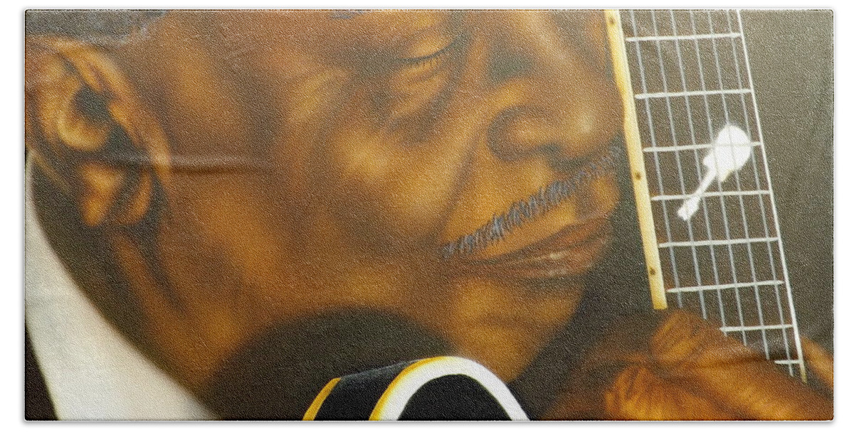 B B King Hand Towel featuring the painting Lucille by Darren Robinson