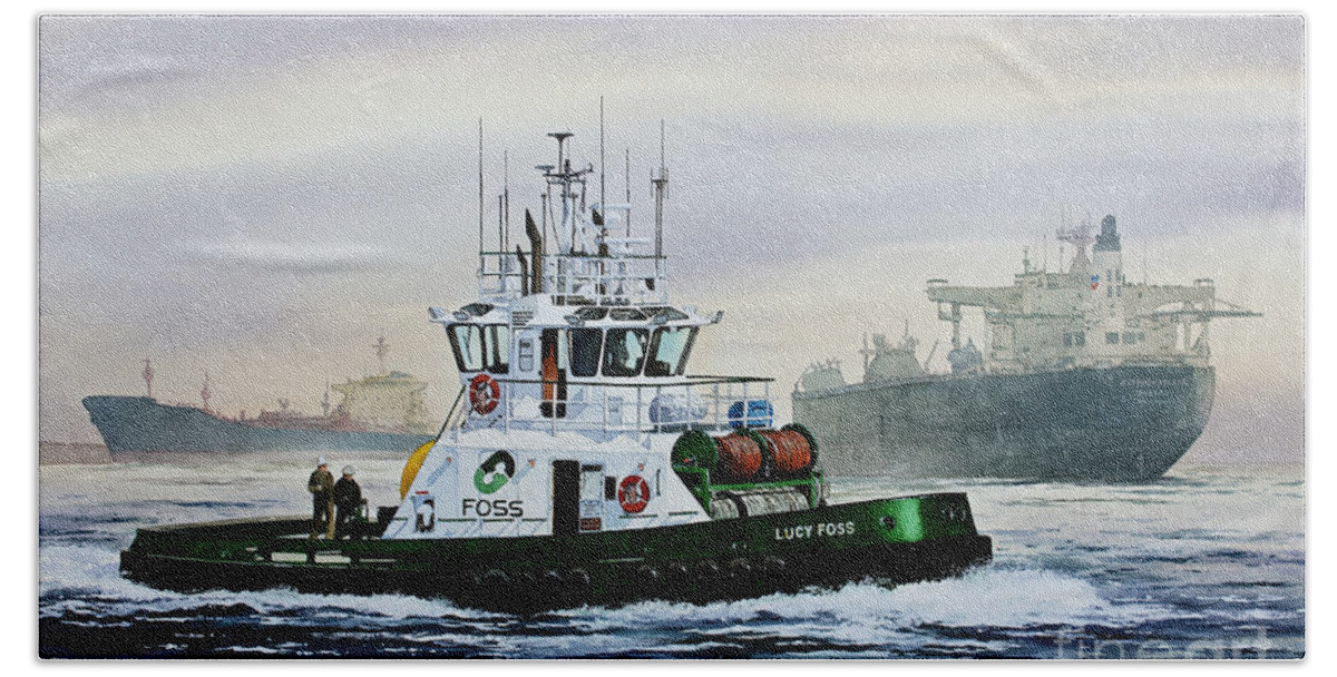 Tugboat Art Print Hand Towel featuring the painting Lucy Foss by James Williamson