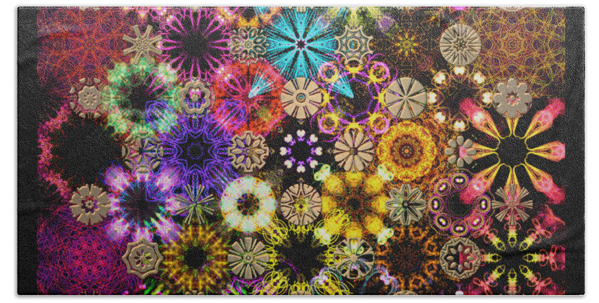 Floral Hand Towel featuring the digital art Luminiscent Kaleidoctogarden by Ann Stretton