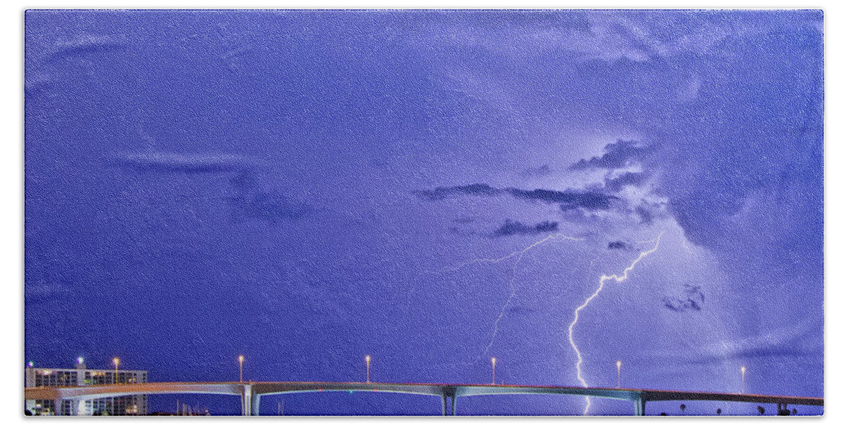 Lightning Hand Towel featuring the photograph Luminous Bridge by Stephen Whalen