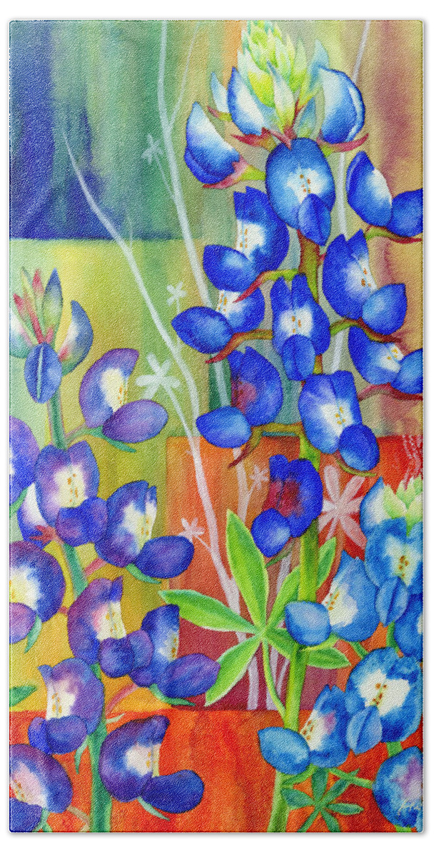 Wild Flower Bath Sheet featuring the painting Lupinus Texensis by Hailey E Herrera
