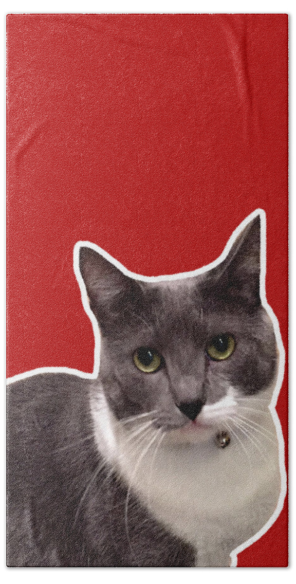 Cat Bath Sheet featuring the mixed media Mac Attack-Custom Order by Linda Woods