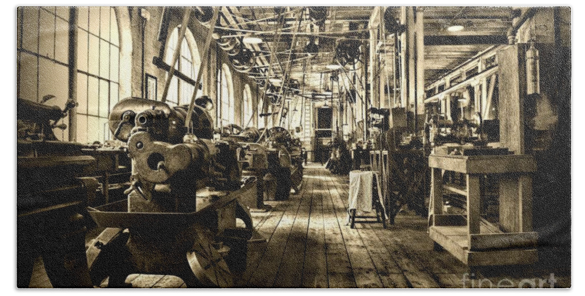 Paul Ward Hand Towel featuring the photograph Machine Shop in Sepia by Paul Ward