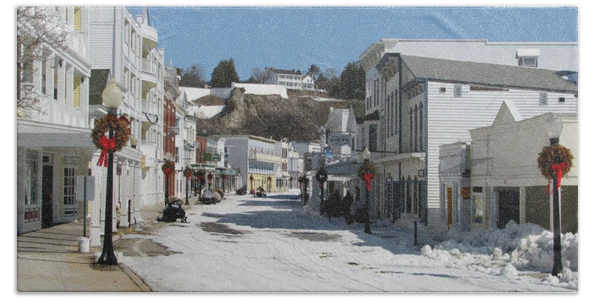 Mackinac Island Hand Towel featuring the photograph Mackinac Island in Winter by Keith Stokes